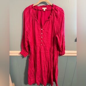 J. Jill Vibrant Fuchsia Long-Sleeve Button Dress